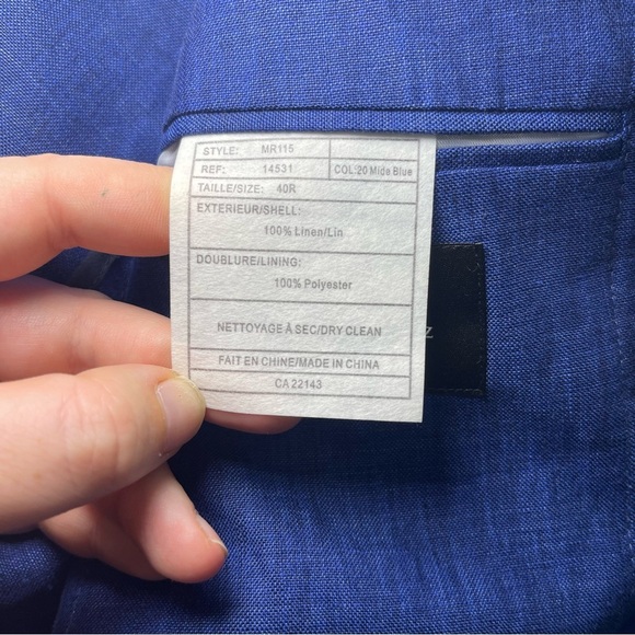 Manuel Ritz Men’s Blue 100% Linen Blend Blazer in 40R Tailored Two Button Jacket - Picture 9 of 11